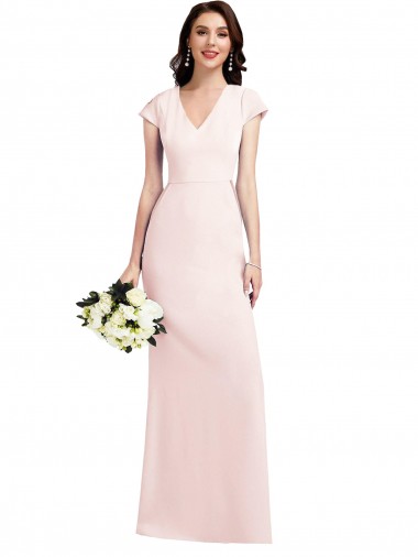 Stretch Crepe V-Neck Long Cap Sleeves Formal Evening Gown / Prom Dress / Bridesmaid Dress Toowoomba