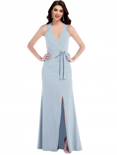 Open Back A-Line Stretch Crepe Halter Neck Long Sleeveless Formal Evening Gown / Prom Dress / Bridesmaid Dress Toowoomba