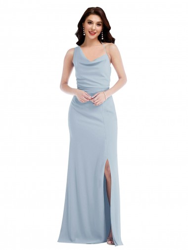 Light Sky Blue Stretch Crepe One Shoulder Long Sleeveless Formal Dress / Bridesmaid Dress Toowoomba