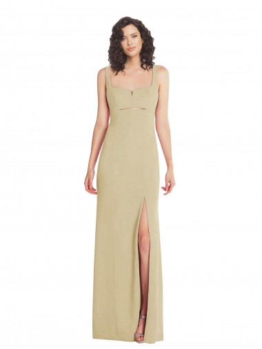 Low Back Champagne Stretch Crepe Square Neck Long Sleeveless Formal Evening Gown / Prom Dress / Bridesmaid Dress Toowoomba