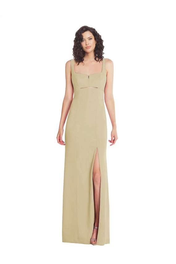 Low Back Champagne Stretch Crepe Square Neck Long Sleeveless Formal Evening Gown / Prom Dress / Bridesmaid Dress Toowoomba