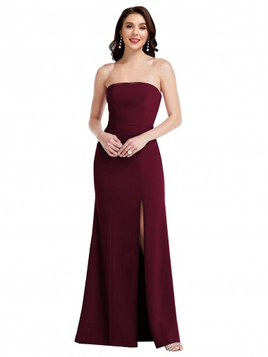 Burgundy Gold Stretch Crepe Strapless Long Sleeveless Semi Formal Evening Dress / Prom Dress / Bridesmaid Dress Toowoomba