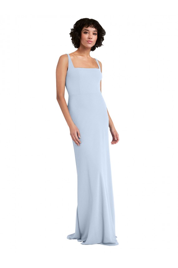 Light Sky Blue Stretch Crepe Square Neck Long Sleeveless Prom Dress / Bridesmaid Dress Toowoomba