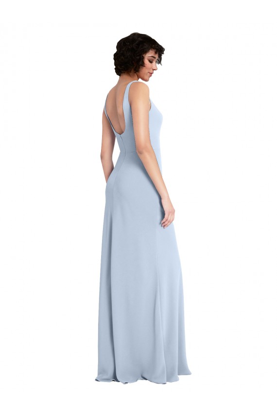 Light Sky Blue Stretch Crepe Square Neck Long Sleeveless Prom Dress / Bridesmaid Dress Toowoomba