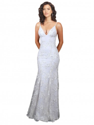 Open Back White Stretch Crepe & Sequin Tulle V-Neck Long Sleeveless Formal Evening Gown / Prom Dress / Bridesmaid Dress Toowoomba
