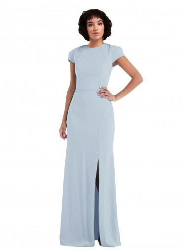 Keyhole Back Stretch Crepe Jewel Neck Long Cap Sleeves Semi Formal Evening Dress / Bridesmaid Dress Toowoomba