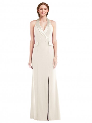 Low Back Stretch Crepe Halter Neck Long Sleeveless Semi Formal Evening Dress / Prom Dress / Bridesmaid Dress Toowoomba