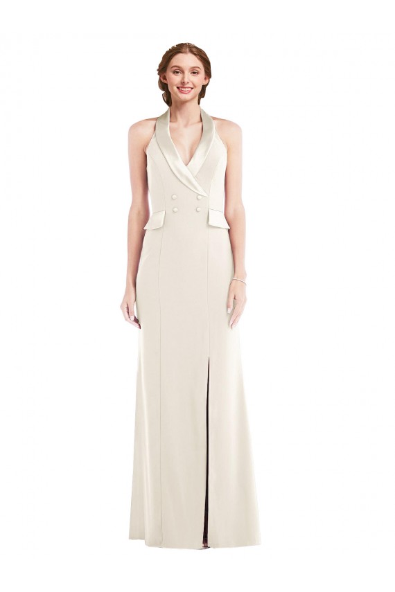 Low Back Stretch Crepe Halter Neck Long Sleeveless Semi Formal Evening Dress / Prom Dress / Bridesmaid Dress Toowoomba