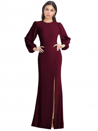Open Back Stretch Crepe Bateau Neck Long Puff Sleeves Formal Dress / Bridesmaid Dress Toowoomba