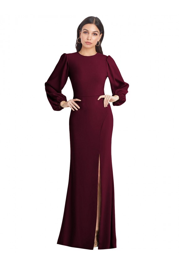 Open Back Stretch Crepe Bateau Neck Long Puff Sleeves Formal Dress / Bridesmaid Dress Toowoomba