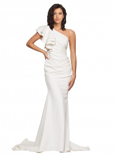 Sheath Ivory One Shoulder Sweep Train Sleeveless Semi Formal Evening Dress / Prom Dress / Bridesmaid Dress Toowoomba