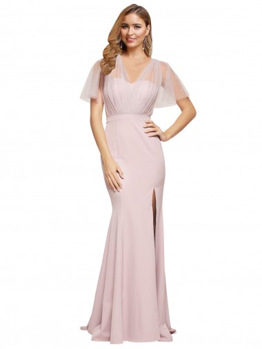 V-Back Stretch Crepe & Tulle One Shoulder Short Sleeves Long Formal Evening Gown / Prom Dress / Bridesmaid Dress Toowoomba