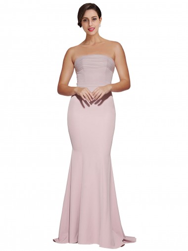 Low Back Stretch Crepe Strapless Sweep Train Sleeveless Formal Evening Gown / Prom Dress / Bridesmaid Dress Toowoomba