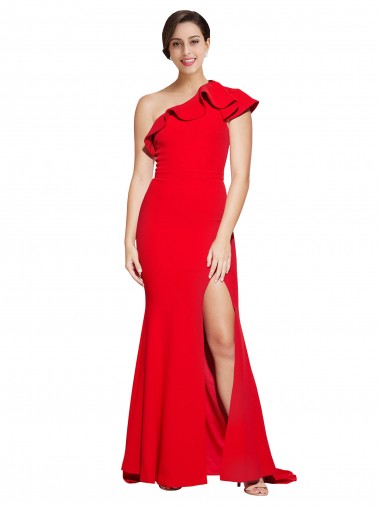Red Stretch Crepe One Shoulder Sweep Train Sleeveless Semi Formal Evening Dress / Prom Dress / Bridesmaid Dress Toowoomba