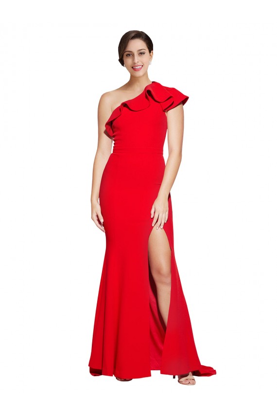 Red Stretch Crepe One Shoulder Sweep Train Sleeveless Semi Formal Evening Dress / Prom Dress / Bridesmaid Dress Toowoomba