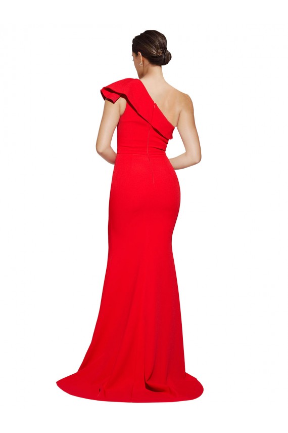 Red Stretch Crepe One Shoulder Sweep Train Sleeveless Semi Formal Evening Dress / Prom Dress / Bridesmaid Dress Toowoomba