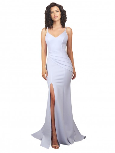 Low Back Stretch Crepe Spaghetti Straps Long Sleeveless Beach Wedding Dress Toowoomba