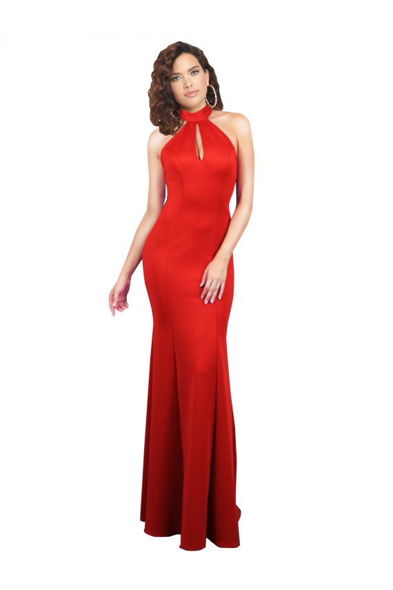 Keyhole Back Stretch Satin Halter Neck Long Sleeveless Formal Evening Gown / Prom Dress / Bridesmaid Dress Toowoomba
