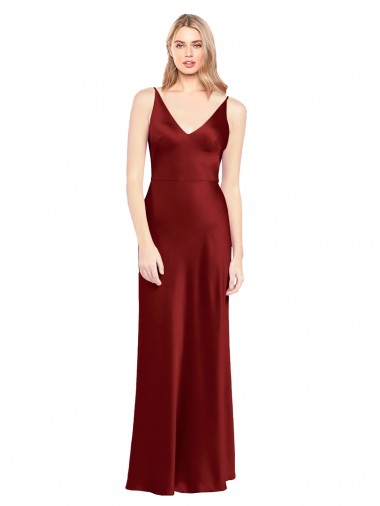 V-Back Burgundy Stretch Satin Spaghetti Straps Long Sleeveless Formal Evening Gown / Prom Dress / Bridesmaid Dress Toowoomba