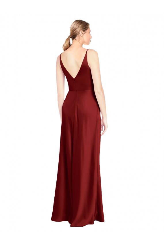 V-Back Burgundy Stretch Satin Spaghetti Straps Long Sleeveless Formal Evening Gown / Prom Dress / Bridesmaid Dress Toowoomba