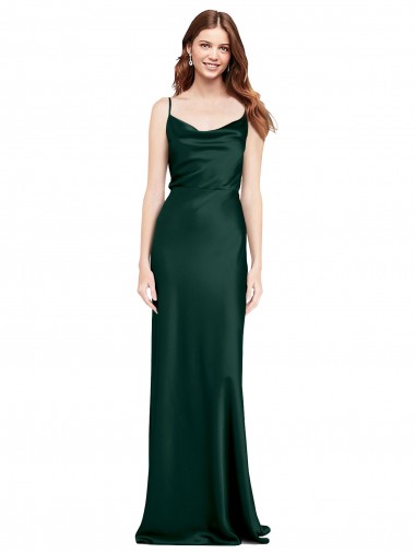 V-Back Stretch Satin Cowl Neck Long Sleeveless Black Tie Evening Gown / Prom Dress / Bridesmaid Dress Toowoomba