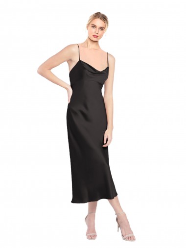 Low Back Stretch Satin Spaghetti Straps Midi Length Sleeveless Formal Evening Gown / Prom Dress / Bridesmaid Dress Toowoomba