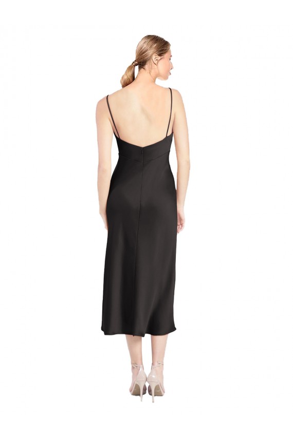 Low Back Stretch Satin Spaghetti Straps Midi Length Sleeveless Formal Evening Gown / Prom Dress / Bridesmaid Dress Toowoomba