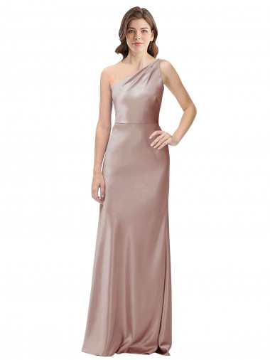 Open Back Dusty Pink Stretch Satin One Shoulder Long Sleeveless Formal Evening Gown / Prom Dress / Bridesmaid Dress Toowoomba