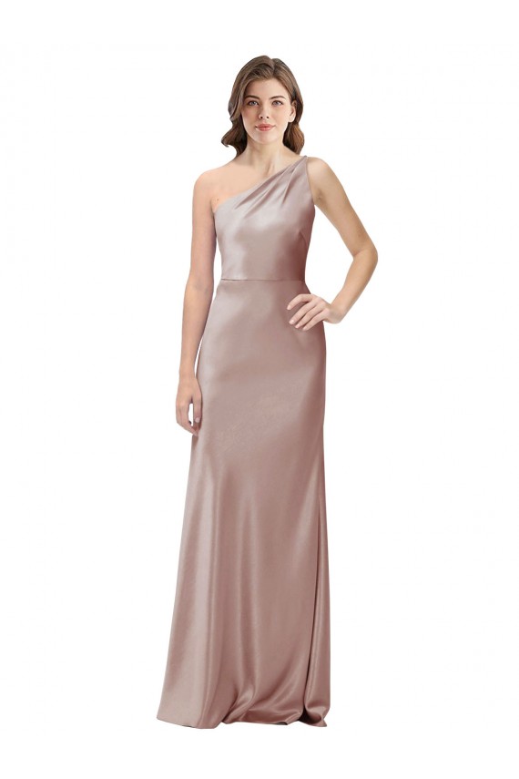 Open Back Dusty Pink Stretch Satin One Shoulder Long Sleeveless Formal Evening Gown / Prom Dress / Bridesmaid Dress Toowoomba