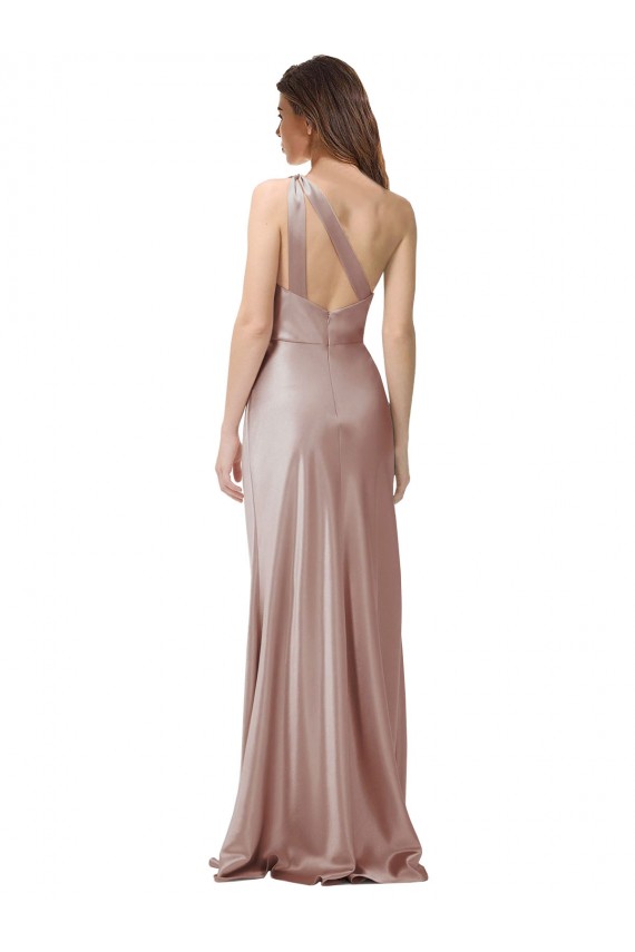 Open Back Dusty Pink Stretch Satin One Shoulder Long Sleeveless Formal Evening Gown / Prom Dress / Bridesmaid Dress Toowoomba