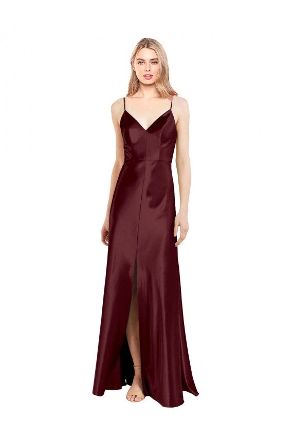 Stretch Satin Spaghetti Straps Long Sleeveless Bridesmaid Dress / Evening Dress Toowoomba