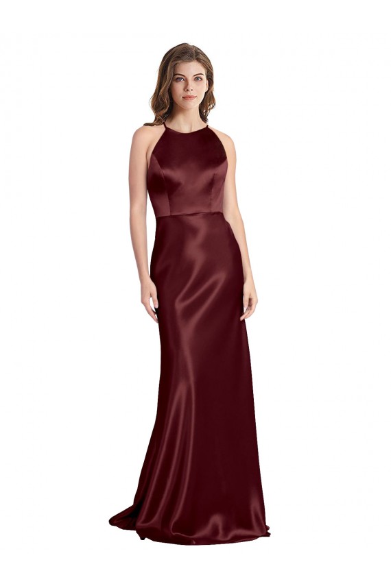 Burgundy Gold Stretch Satin Spaghetti Straps Long Sleeveless Formal Evening Gown / Prom Dress / Bridesmaid Dress Toowoomba