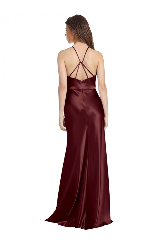 Burgundy Gold Stretch Satin Spaghetti Straps Long Sleeveless Formal Evening Gown / Prom Dress / Bridesmaid Dress Toowoomba