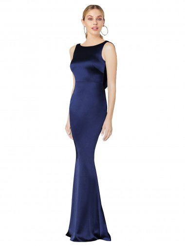 Low Back Dark Navy Stretch Satin Halter Neck Long Sleeveless Formal Evening Gown / Prom Dress / Bridesmaid Dress Toowoomba