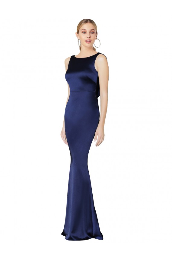Low Back Dark Navy Stretch Satin Halter Neck Long Sleeveless Formal Evening Gown / Prom Dress / Bridesmaid Dress Toowoomba