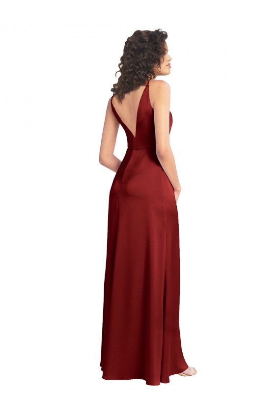 V-Back Stretch Satin V-Neck Long Sleeveless Formal Dress / Bridesmaid Dress Toowoomba