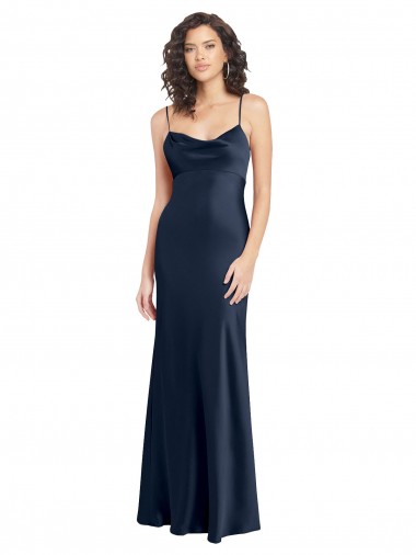 Open Back Stretch Satin Cowl Neck Long Sleeveless Black Tie Evening Gown / Prom Dress / Bridesmaid Dress Toowoomba