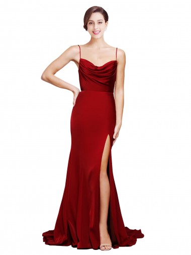 Open Back Stretch Satin Spaghetti Straps Sweep Train Sleeveless Black Tie Evening Gown / Prom Dress / Bridesmaid Dress Toowoomba