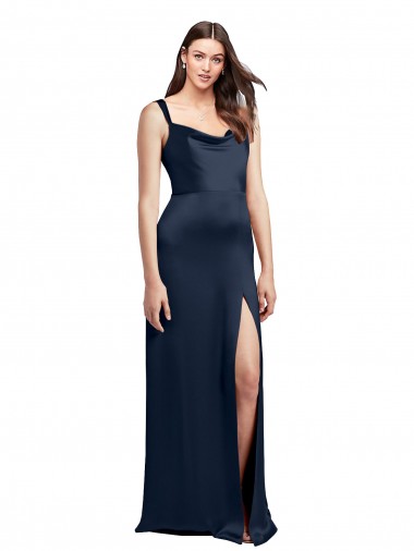 Low Back Dark Navy Stretch Satin Cowl Neck Long Sleeveless Formal Evening Gown / Prom Dress / Bridesmaid Dress Toowoomba