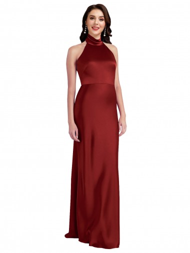 Open Back Stretch Satin Halter Neck Long Sleeveless Black Tie Evening Gown / Prom Dress / Bridesmaid Dress Toowoomba