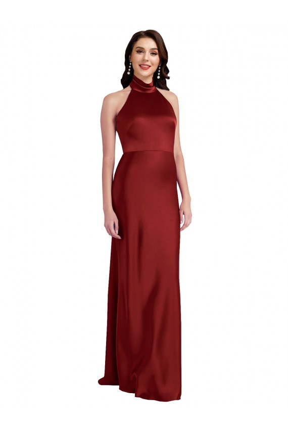 Open Back Stretch Satin Halter Neck Long Sleeveless Black Tie Evening Gown / Prom Dress / Bridesmaid Dress Toowoomba