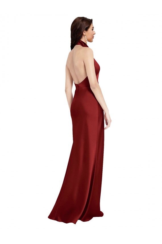 Open Back Stretch Satin Halter Neck Long Sleeveless Black Tie Evening Gown / Prom Dress / Bridesmaid Dress Toowoomba