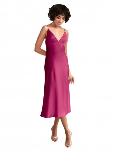 Low Back Stretch Satin V-Neck Midi Length Sleeveless Formal Evening Gown / Prom Dress / Bridesmaid Dress Toowoomba