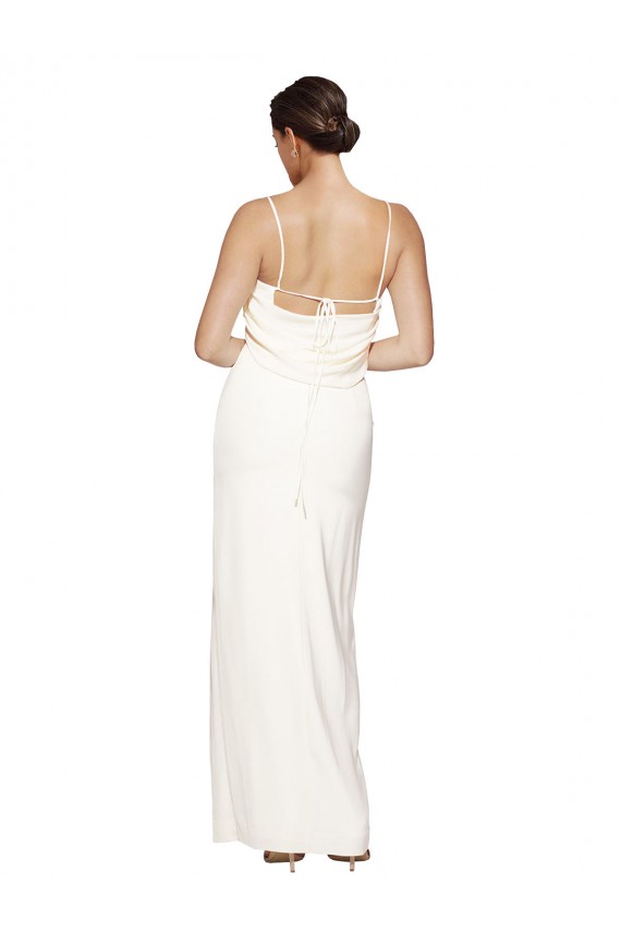 Low Back Ivory Stretch Satin Halter Neck Long Sleeveless Formal Evening Gown / Prom Dress / Bridesmaid Dress Toowoomba
