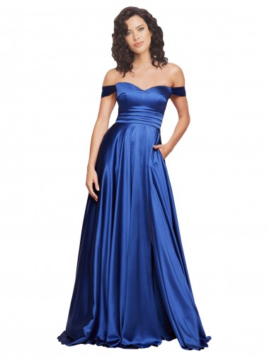 Stretch Satin Off the Shoulder Sweep Train Sleeveless Formal Evening Gown / Prom Dress / Bridesmaid Dress Toowoomba