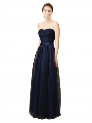 Dark Navy Tulle Sweetheart Long Sleeveless Bridesmaid Gown Toowoomba