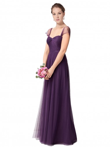 Plum Purple Tulle Sweetheart Long Cap Sleeves Bridesmaid Dress Toowoomba