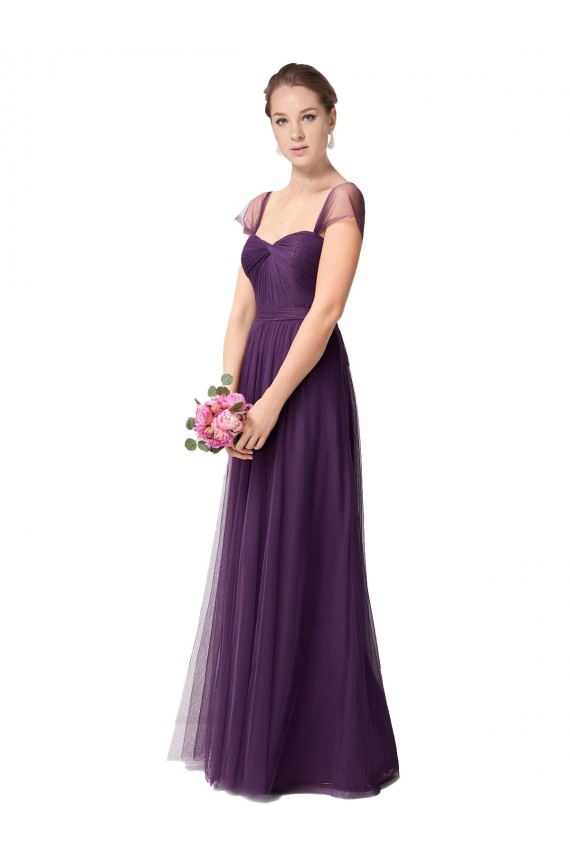 Plum Purple Tulle Sweetheart Long Cap Sleeves Bridesmaid Dress Toowoomba