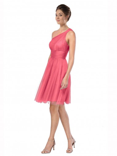 Watermelon Tulle One Shoulder Long Sleeveless Bridesmaid Dress Toowoomba
