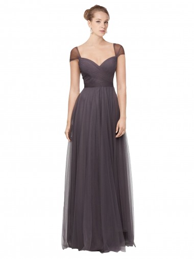 Pewter Tulle Sweetheart Long Cap Sleeves Bridesmaid Dress Toowoomba